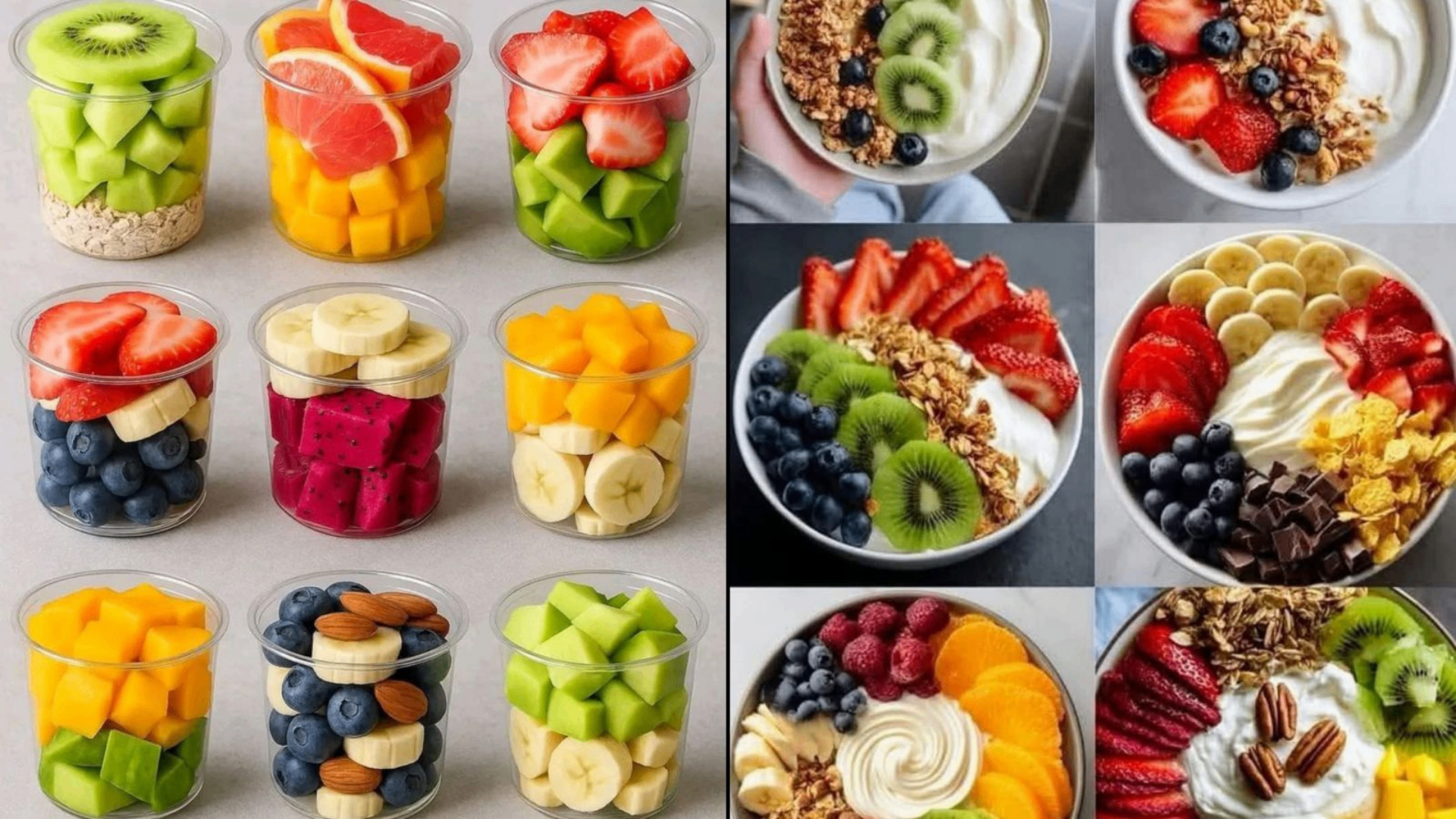 Ποικιλία από φρουτοσαλάτες και yogurt bowls